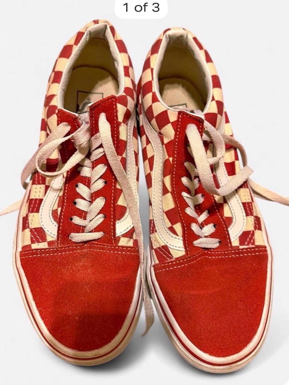 Vans Red and Cream Checkerboard Old Skool Sneakers